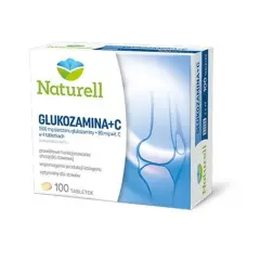 Opakowanie suplementu diety Naturell Glukozamina+C, wspierające prawidłowe funkcjonowanie chrząstki stawowej i produkcję kolagenu. 100 tabletek.