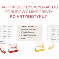 Wybór probiotyku dla dzieci po antybiotyku. Na zdjęciu opakowania Sanprobi Super Formula i Sanprobi Barrier.